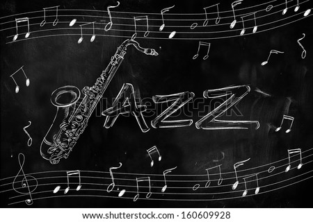 Jazz Saxophone Drawing on blackboard music wallpaper