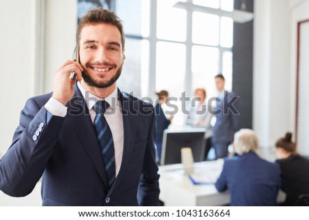 Successful manager consultant makes call with smartphone