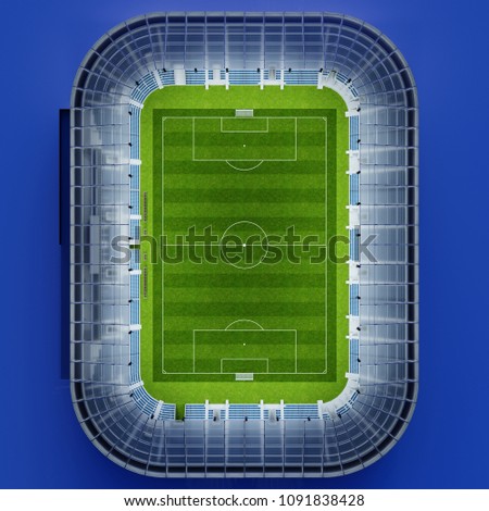 Background image of a football and soccer stadium in top view with architecture and playing field visible (3D Rendering)