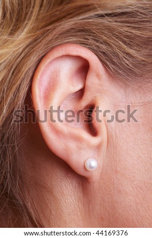 Closeup of female ear with ear piercing