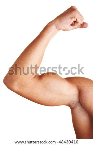 stock photo A young man flexing his biceps muscles
