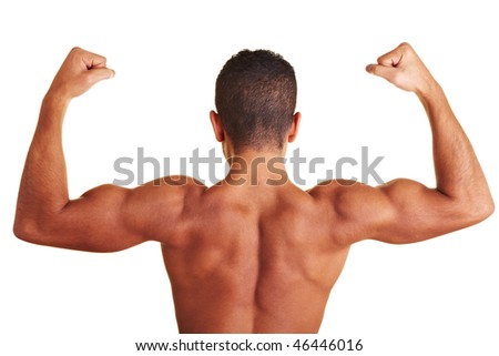 stock photo A young man flexing his biceps muscles