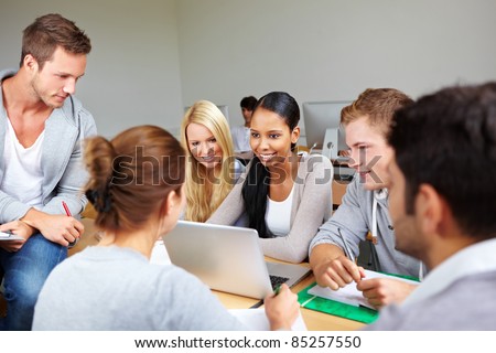 Students in study group in class at university