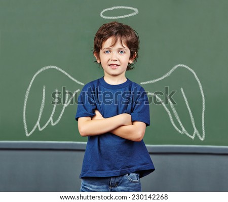 Cute child with wings and halo as guardian angel