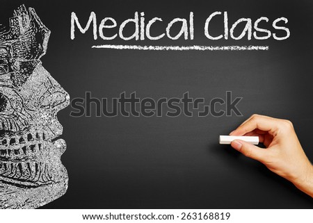 Hand writing Medical Class with chalk on a blackboard in university