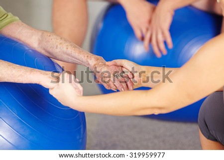 Hands of a senior woman in gym during rehab