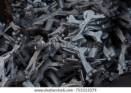 Industry metal or steel workpieces on a pile in metallurgy factory