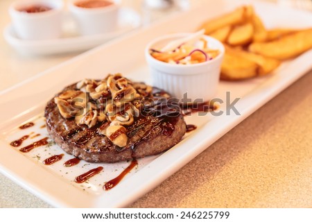 Hamburger beef steak with french fries potato
