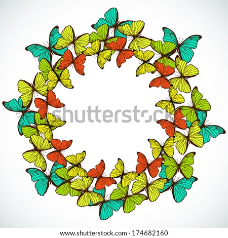 Round frame with decorative butterflies. Ornament with place for text text. Template for your design