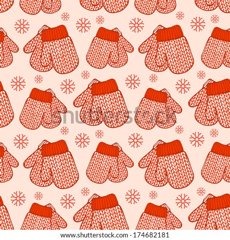 Seamless pattern with colorful stylized knitted mittens. Winter background. Template for your design