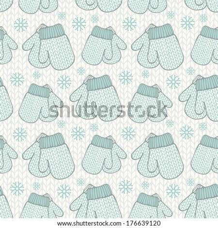 Seamless pattern with colorful stylized knitted mittens. Winter background
