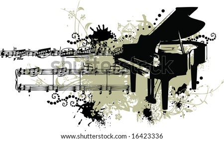 stock vector Grunge piano with note music and staff