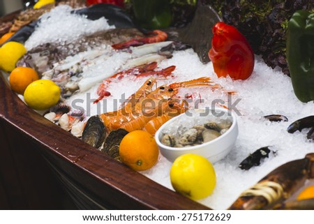 Selection of seafood displayed in a restaurant