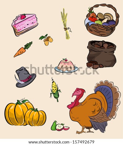 Set of Thanksgiving vegetables, festive food, fruits and vegetables