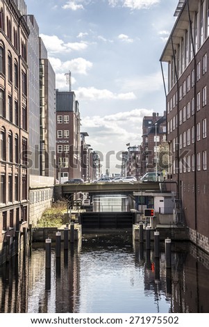 HAMBURG, GERMANY - APRIL 18, 2015: One of the Canals or \