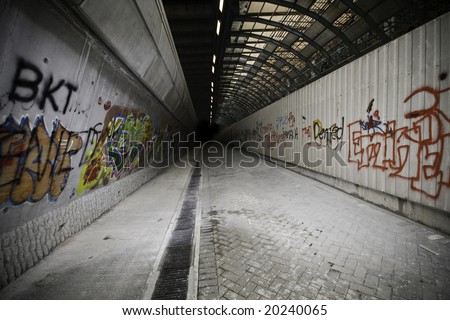 Passage with graffiti covered walls