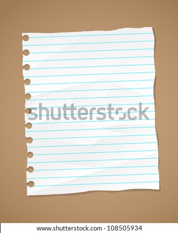 Wrinkled lined paper and note paper. Vector eps 10