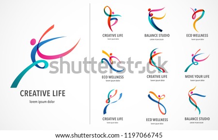 Abstract people logo design. Gym, fitness, running trainer vector colorful logo. Active Fitness, sport, dance web icon and symbol