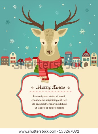 Christmas background and greeting card with hipster deer Christmas background and greeting card with hipster deer