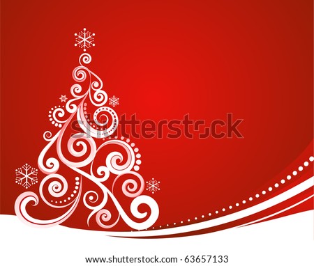 Christmas Vector on Red Christmas Template With Swirly Tree Stock Vector 63657133