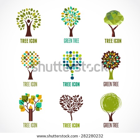 Collection of green tree - logos and icons