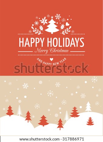 Merry Christmas Background With Typography, Lettering. Red greeting card