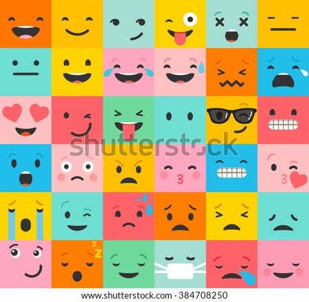 Set of colorful emoticons, emoji flat backgound pattern