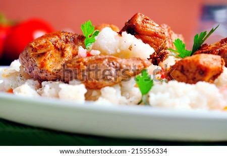 Plate with rice and meat