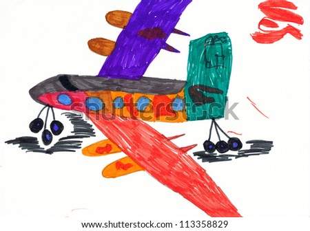 children\'s drawing. passenger airplane