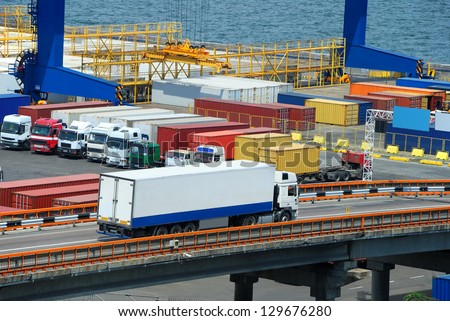 white truck transport container in port