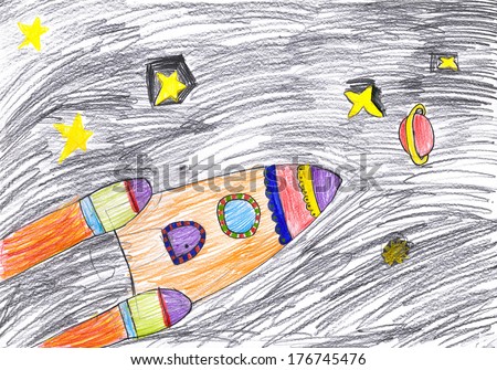 space ship. child\'s drawing.