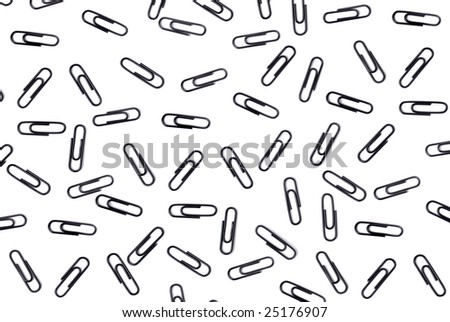 Set of writing paper clips on the white