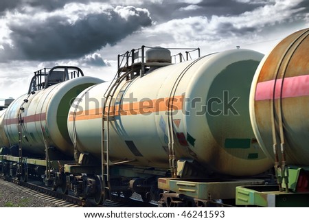 Set of tanks with oil and fuel transport by rail