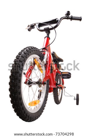 New red children\'s bike isolated on white