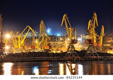 night view of the industrial port with cargoes
