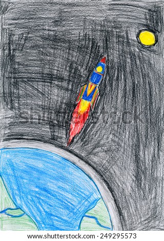 space ship. child drawing.
