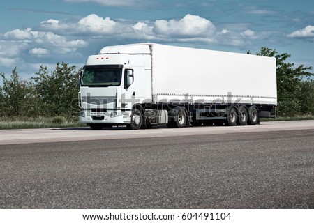Truck on road, blue sky, cargo transportation concept
