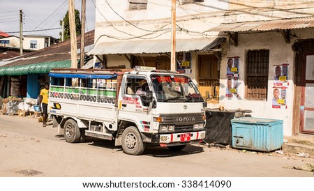 Pemba, Zanzibar, Tanzania - 5 October 2015: An African Dala-dala, a minibus share taxis. They are one of the main form of public transport, often overcrowded and operated at unsafe speeds.