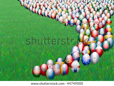Easter eggs with the image of all flags of the countries of the world