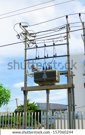 transformer of electricity on tall pillar