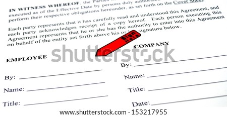 Job Offer Acceptance.  A sign here tab marks the employee signature line on an employment contract.