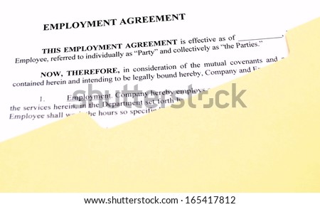 Employment Agreement in File Folder.  A standard employment contract in a manila file folder.