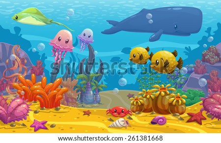 Seamless underwater cartoon vector illustration