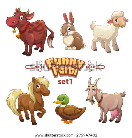 Funny farm illustration, vector farm animals,isolated on white