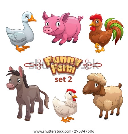 Funny farm illustration, vector farm animals,isolated on white