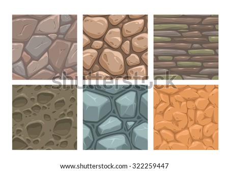 Ground seamless patterns set, vector stone textures collection