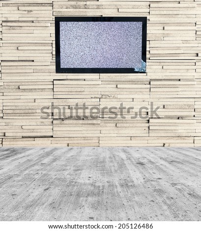 Empty  room with Television with static noise caused by bad signal reception