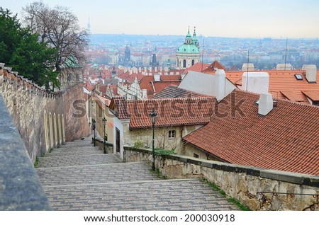 Old Castle Stairs  lead out of Lesser Town's Street Pod Bruskou into area which is roughly called Na OpyÃ?Â¡i and then to eastern gate of the Prague Castle.
