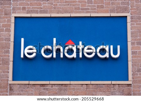 DARTMOUTH, CANADA - APRIL 5, 2014: le chateau sign. Le Chateau, a fashion company and retailer, was formed in Montreal (1959). Le Chateau sells women\'s, and men\'s clothing apparel and footwear.