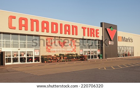 DARTMOUTH, CANADA - SEPT 28, 2014: Canadian Tire storefront. Canadian Tire is a Canadian retail company. Its head office is in Toronto, Ontario.